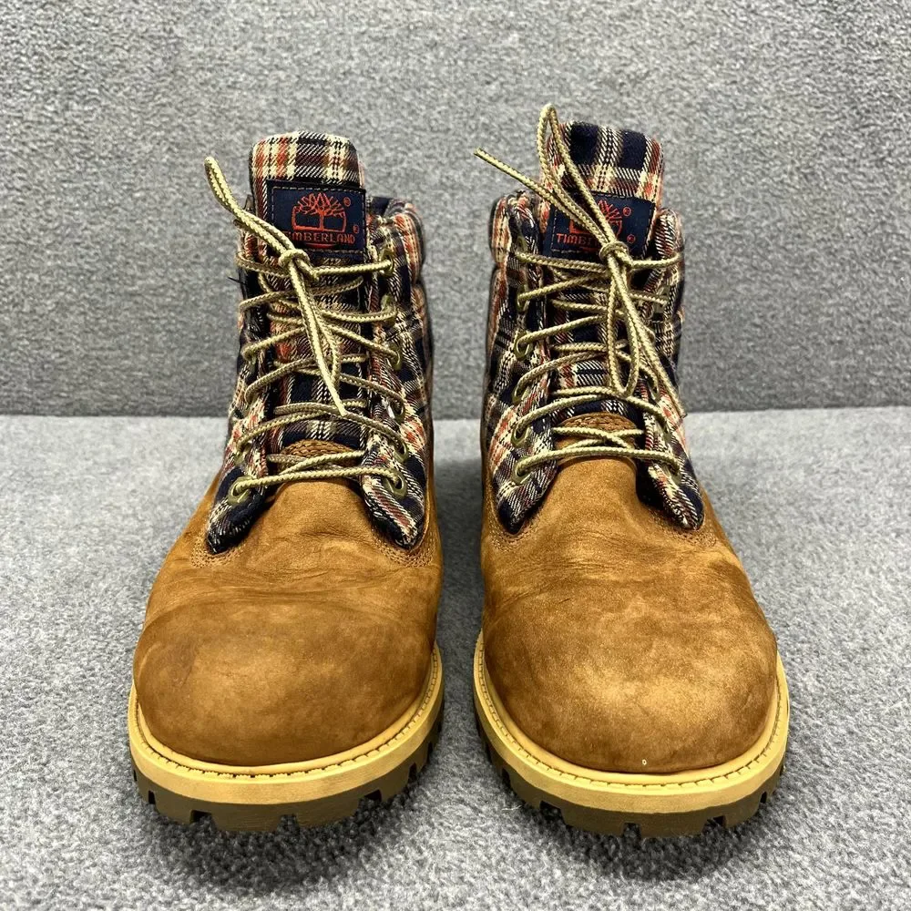 Timberland Boots Boys 6 Brown Plaid Leather Shoes Hiking‎ Outdoors Youth 43942M